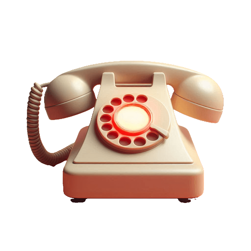 A retro telephone with a spiral cord and a spin dialing pad. A soft red light is shone on the telephone, giving it a light red hue.